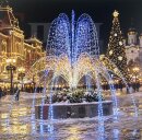 Светодиодный фонтан для новогодней площади "Скайлайн" 5 х 8 м Теплый белый/белый
